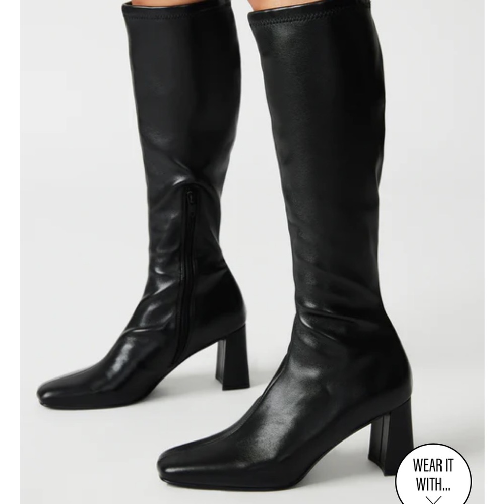 Steve Madden Black Leather Boots (“Holly Black”)